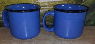 2 - Marlboro Unlimited Coffee Mug Cup Blue Speckled Black Rim Heavyduty Vintage