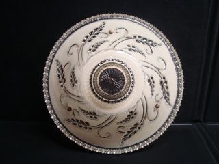Vintage Beige Glass Ceiling Light Cover 12 - 1/4”x 4” Frosted Flowers Jagged Edge