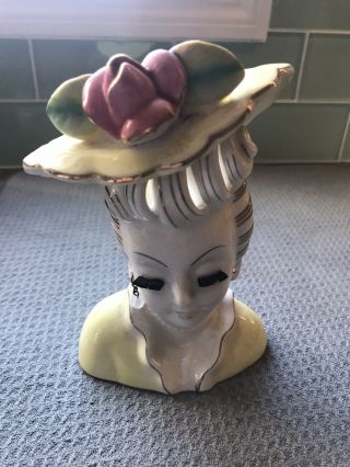 Vintage 1940’s Pottery Lady Head Vase With Eyelashes