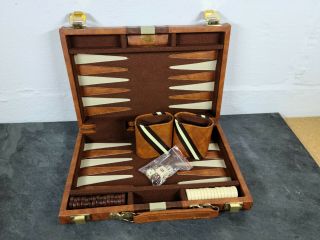 Vintage Championship Backgammon Set 10.  5 " Case Faux Leather Travel
