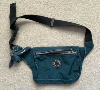 Vintage Kipling Mini Dark Green Waist Bag Fanny Pack Purse Fur Monkey Luther
