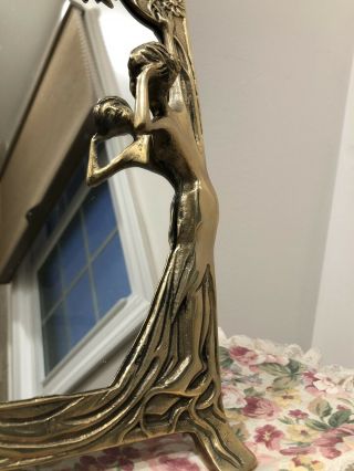 Vintage Mirror Lady By The lake Art Nouveau Solid brass Frame 3
