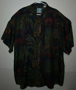 Vintage 80/90s In Private 100 Silk Shirt Multicolor Abstract Swirls Men Sz Xl