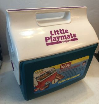Vintage 1992 Igloo Little Playmate Teal Purple White Cooler Og Stickers