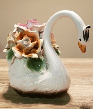 Capodimonte Swan W/ Flowers Vintage