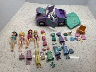 Polly Pocket Picnic To Go Car Convertible Purple Year 2003 W/ Dolls Clothes Pet