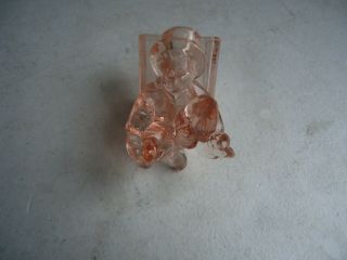 Vtg Antique Pink Depression Glass Toothpick Holder Boy Kneeling / Planter