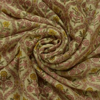 Vintage Saree Indian Art Silk Printed Embroidered Skirt Border Sari 5 Yd Fabric