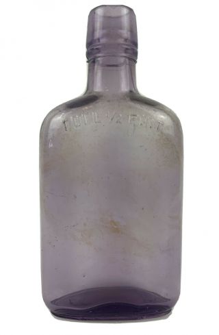 Antique Vintage Amethyst Whiskey Flask Purple Glass Bottle 1/2 Pint