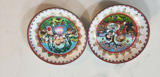 2 Arta Austria Enamel Ware Trinket Dish Bowls Spring Flowers Wedding 4 " Vintage
