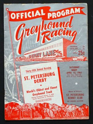 1961 Vintage Greyhound Racing Derby Lane St Petersburg Florida Dog Race Program