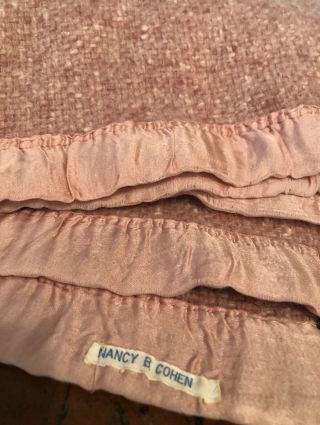 Vintage Pink Rose Satin Trim Blanket Kenwood Wool Products Slumber Throw 63x56”
