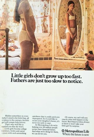 Metropolitan Life Little Girl In Bra & Underwear = Vintage Print Ad