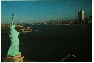 Postcard/picture Statue Of Liberty Twin Towers York Vintage