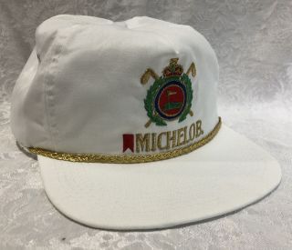 Vintage Michelob Beer Golf White Gold Rope Leather Strapback Panel Hat Vtg