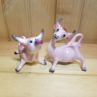 Vintage Ucagco Japan Pink Ceramic Bull Cow Salt Pepper Shakers