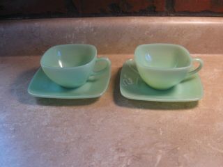 Vintage Jade - Ite Charm Pattern Cup& Saucer Set Of 2 Depression Glass