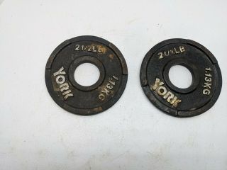 Vintage York Barbell Olympic 2.  5 Lb Plates,  2x2.  5,  5 Lb Total