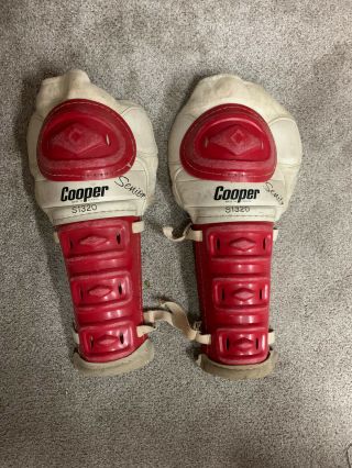 Vintage Cooper Hockey Pads S1320 Red White Pro Adult Senior Shin Guards Knee