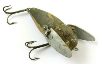 Vintage Heddon Crazy Crawler Flocked Mouse,  Leather Ear Wood Fishing Lure,  Rough