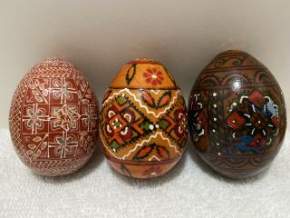 Vintage Russian Hand Painted Folk Art Wood Easter Eggs Christian Orthodox