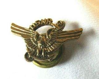 Vintage Usnr Us Naval Reserve Navy Eagle Anchor Gold Tone Metal Screw Back Pin
