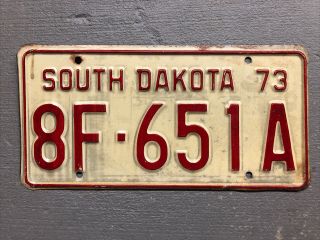 Vintage 1973 South Dakota License Plate White/red 8f - 651a
