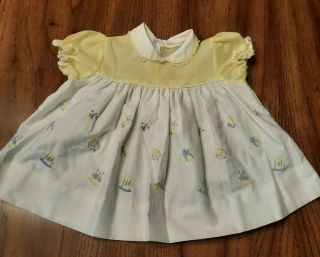 Vintage Baby Girl Dress Yellow/white Embroidered Cakes Party Hats & Presents