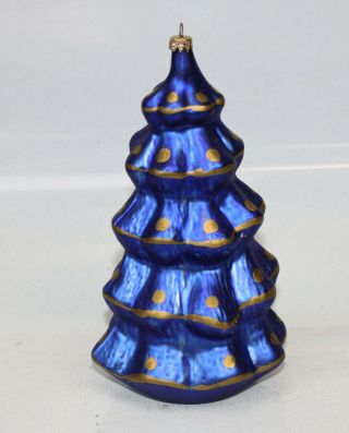 Vtg West Germany Christmas Tree Ornament Blown Glass Tall 7.  5 " Blue Gold Holiday