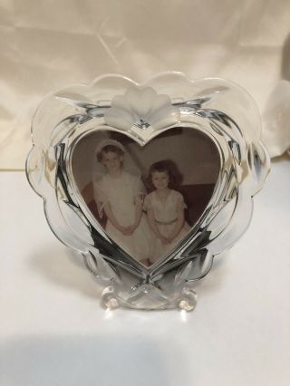 Vintage Glass Crystal Heart Shape Picture Frame 4 1/4 " X 4 1/4 "