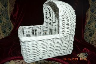 Vintage White Wicker Doll Bed Bassinet Cradle Moses Basket