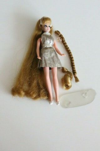 Vtg 1971 Topper Dawn Doll Head To Toe Silver Dress 3 Hairpieces,  Shoes,  Stand