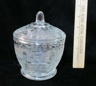 Vintage Glass Candy Dish Jar W/ Lid Cover Pressed Glass Clear Crystal