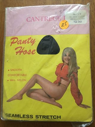 Vintage Cantrece Nude Navy Pantyhose W/ Model One Size
