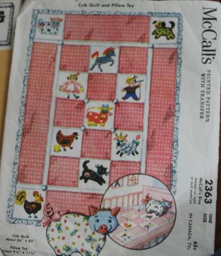 Vintage Farm Animals Embroidery Applique Crib Quilt Pattern 1959 Mccall 