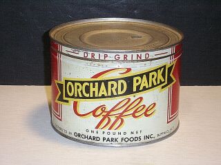 Vintage 1950s Orchard Park Coffee Keywind 1 Lb.  Coffee Tin Buffalo York