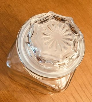 Vintage Anchor Hocking Clear Glass Square Apothecary Storage Jar With Lid 6.  5 "