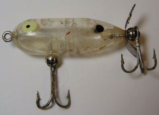 Old Vintage 1970s Heddon See Through Clear Tiny Torpedo Fishing Lure White Eyes