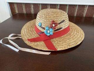 Vintage Child’s Woven Straw Hat With Raffia And Ribbon Detailing