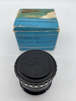 Vintage Rodenstock Omegar 1 : 4,  5 / 75mm 452 - 223 Enlarging Lens Germany