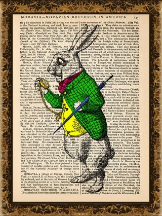 Art Print Vintage Antique Book Page Wall Art - Alice In Wonderland White Rabbit