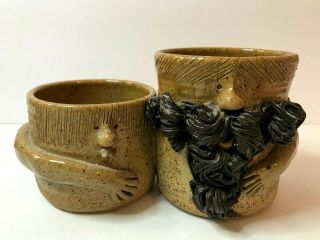 Vintage Stoneware Art Pottery Ugly Funny Face Couple Planter Signed