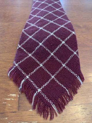vtg 1940s 40s Webb Young Trader Wool Maroon Check Fringe Swing Tie Wide 48” 3.  5” 2