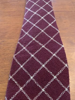 vtg 1940s 40s Webb Young Trader Wool Maroon Check Fringe Swing Tie Wide 48” 3.  5” 3