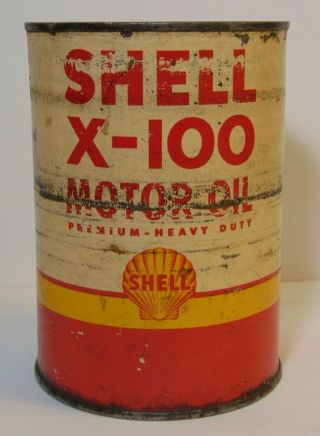 Vintage 1950s Shell X - 100 Motor Oil Can Shell Oil Tin San Francisco California