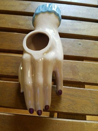 Vintage Art Deco Glazed Ceramic Hand Figurine Flower Pot Retro Eclectic Mcm 7 "