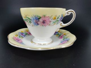Vintage Eb Foley Fine Bone China England Cornflower Tea Cup & Saucer Set Yellow