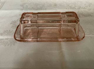Vintage Pink Depression 6.  3/4 " Butter Dish With Lid Criss Cross Ribbed