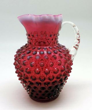 Vintage Fenton Cranberry Opalescent Hobnail Pitcher/carafe
