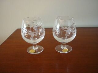 2 Vintage Prominent Royal Brierley Brandy Balloons Crystal Glasses Stickers On